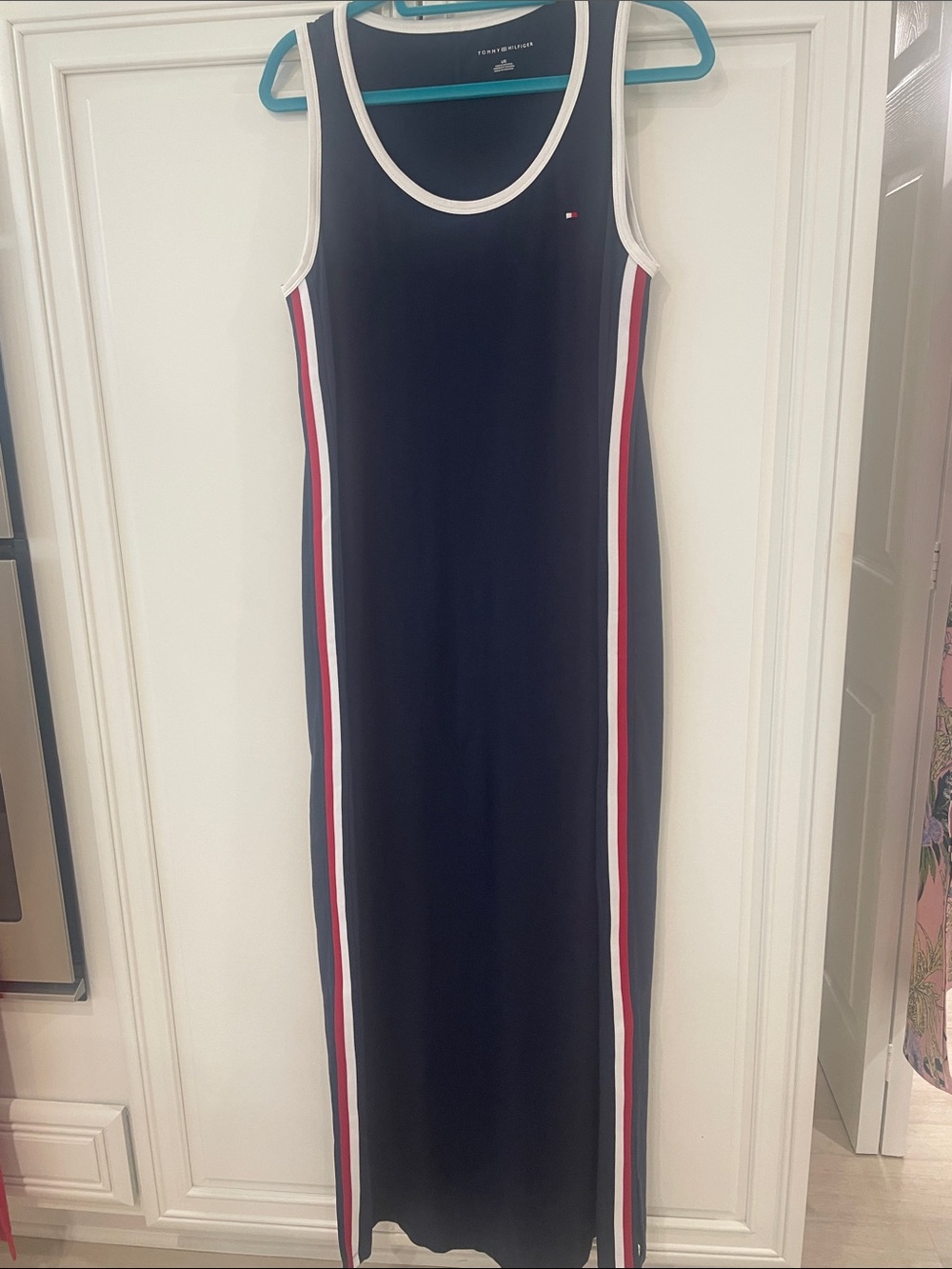 Tommy Hilfiger Navy Maxi Tank Dress with Red & White Side Stripes